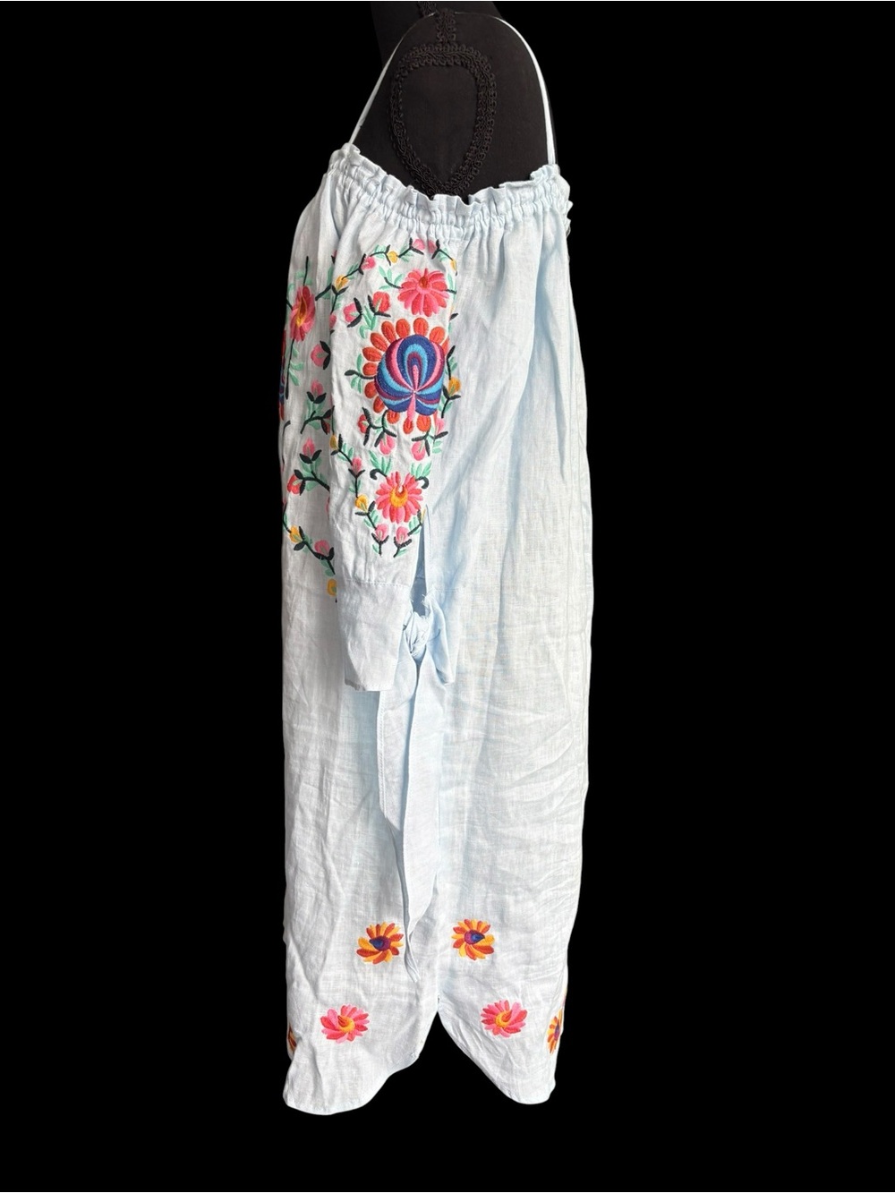 Philosophy Light Blue 100% Linen Dress with Embroidery - Picture 5 of 13